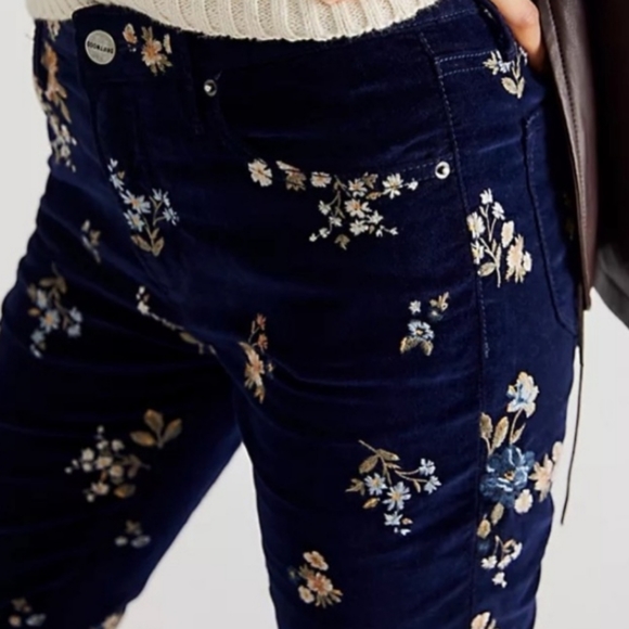 Free People Driftwood Floral Embroidered Velour Pants - Picture 8 of 11